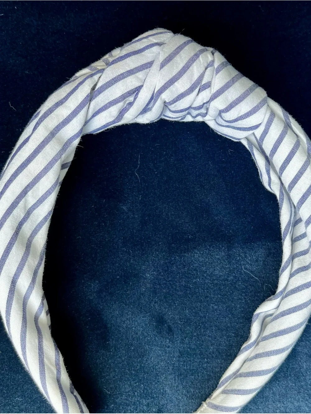 New J Crew Navy Blue & White Striped Cotton Knotted Headband 1